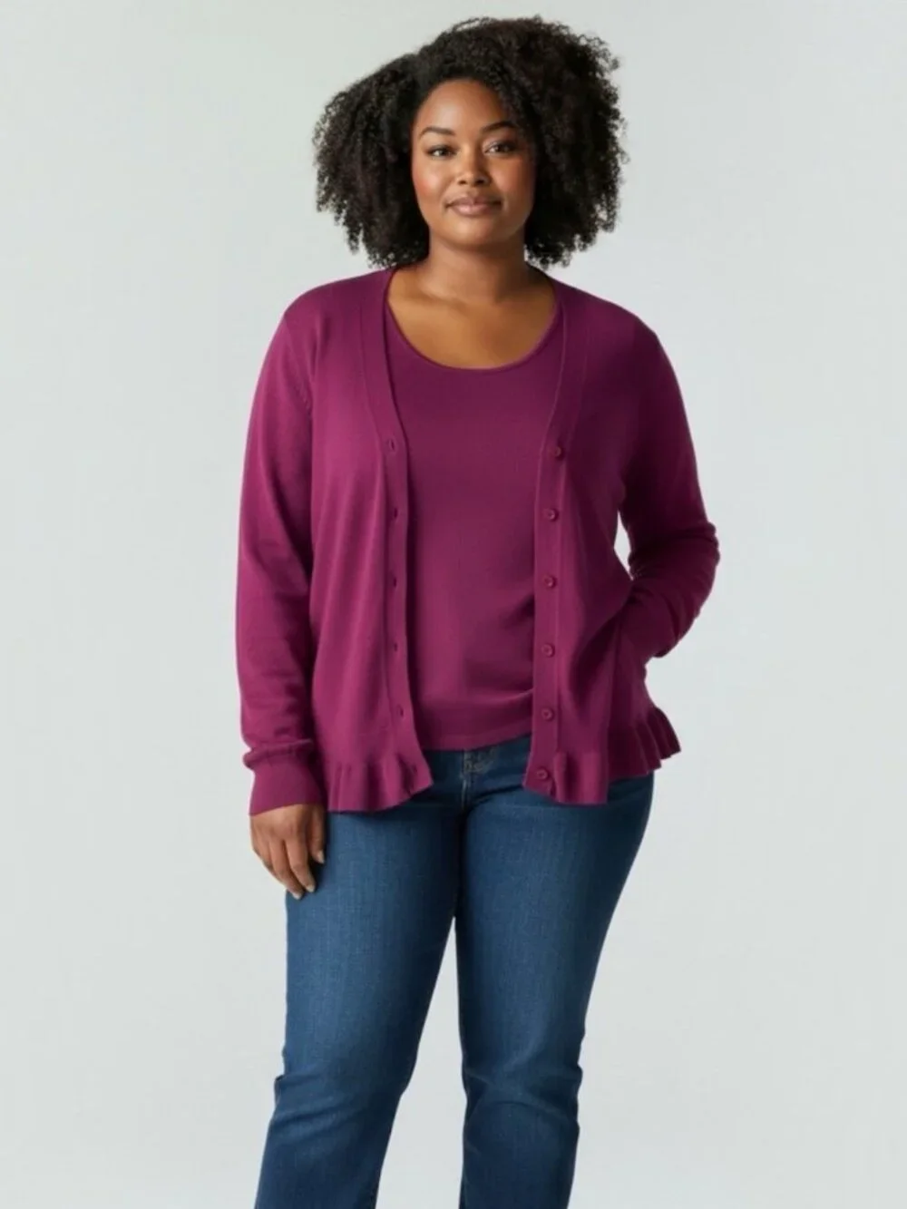 Joan Rivers Matching Set Cardigan Sweater-Tank Top Knit Size L Stretch Burgundy